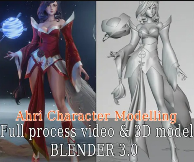 Artstation Ahri Character Modeling – Blender 3.0 – Full Process video & 3D model